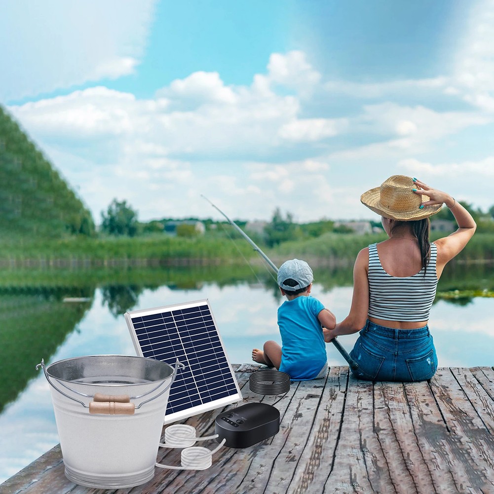 15W Solar Oxygen Pump with Tube Air Stone Fish Tank Aerator 3 Adjustable Modes