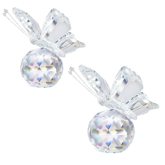 2Pcs Crystal Flying Butterfly with Crystal Ball Base Figurine Collection Cut Glass Ornament Statue Animal Collectible (Clear)