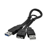 Dual USB 3.0 Type A to Micro-B USB Y Shape High Speed Cable for External Hard Drives/Seagate/Toshiba/WD/Hitachi/Samsung/Wii-U/Note 3 (21 Inches)