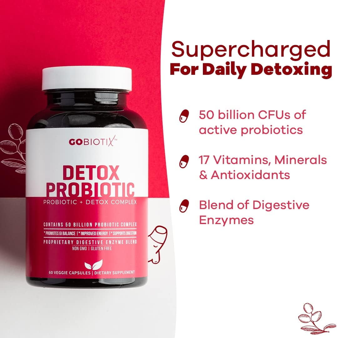 GoBiotix Detox Probiotic Cleanser with Digestive Enzymes for Gut Health, Detox Cleanse & Liver Support, 60 Ct