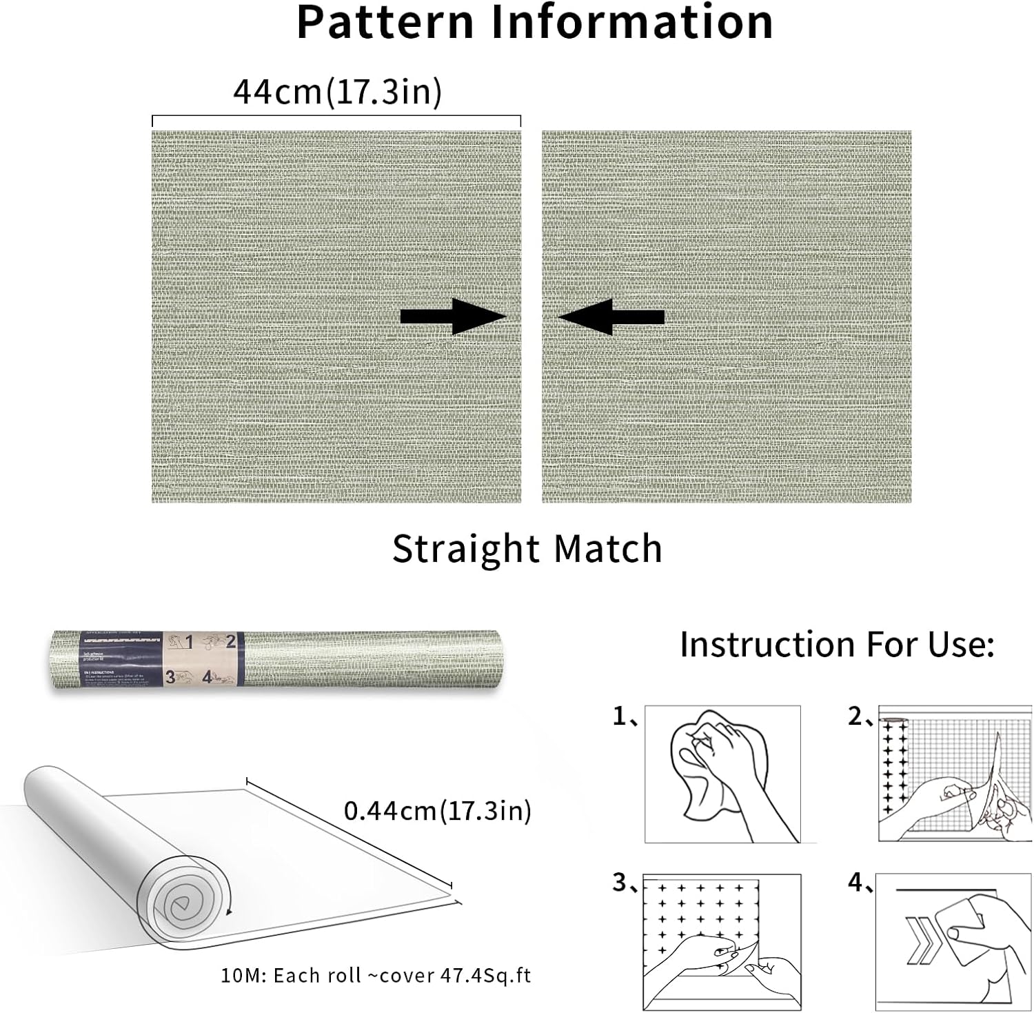 Green Textured Grasscloth Peel and Stick Wallpaper 17.7"x394" Neutral Faux Grassweave Wallpaper Waterproof Self Adhesive Removable Wallpaper Mural for Home Decor Bedroom Kitchen Cabinet
