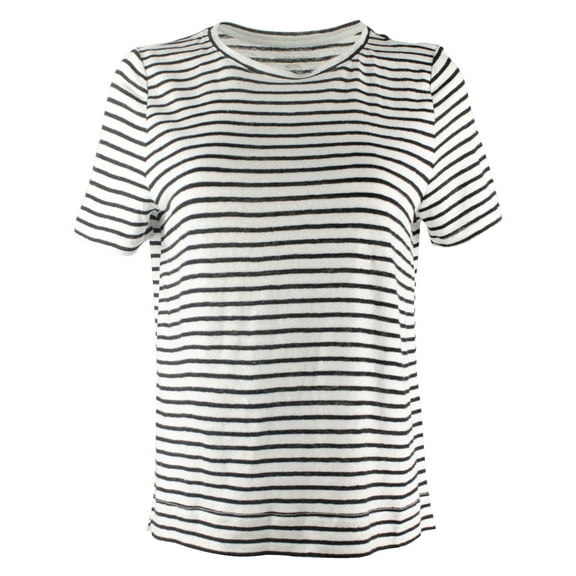 Women's Striped Organic Linen T-Shirt-WB-XS