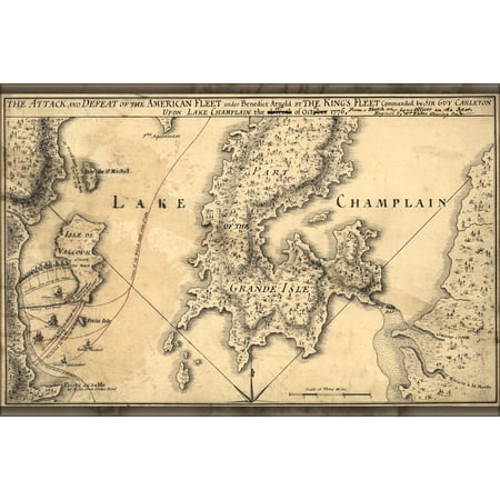 24"x36" Gallery Poster, map of Benedict Arnold on Lake Champlain 1776 P1