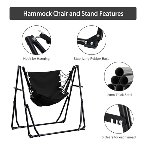 3 in 1 Hammock with Stand, Outdoor Hammock Swing Chair with Portable Heavy Duty Stand, Multi-Functional Hammock Stand 480 lbs Weight Capacit-Black