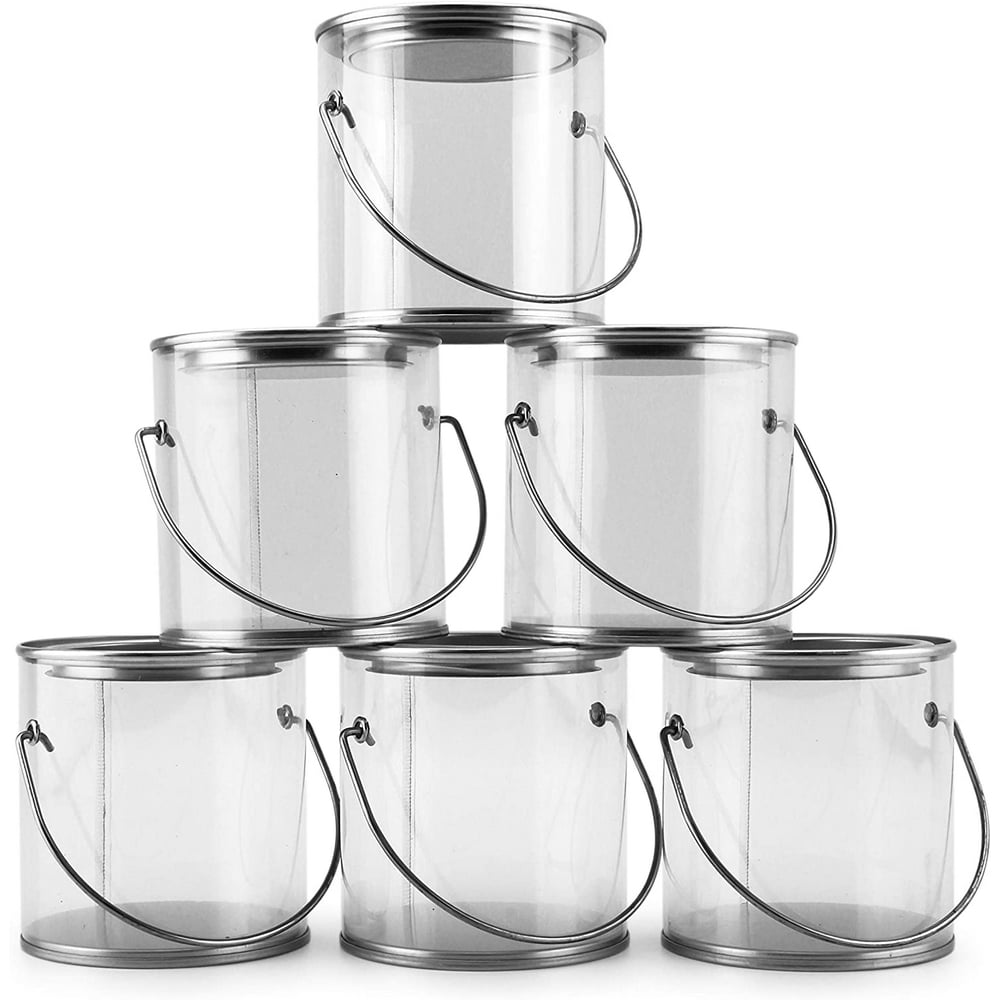Cornucopia Mini Clear Plastic Paint Cans (6Pack), 3Inch Tall