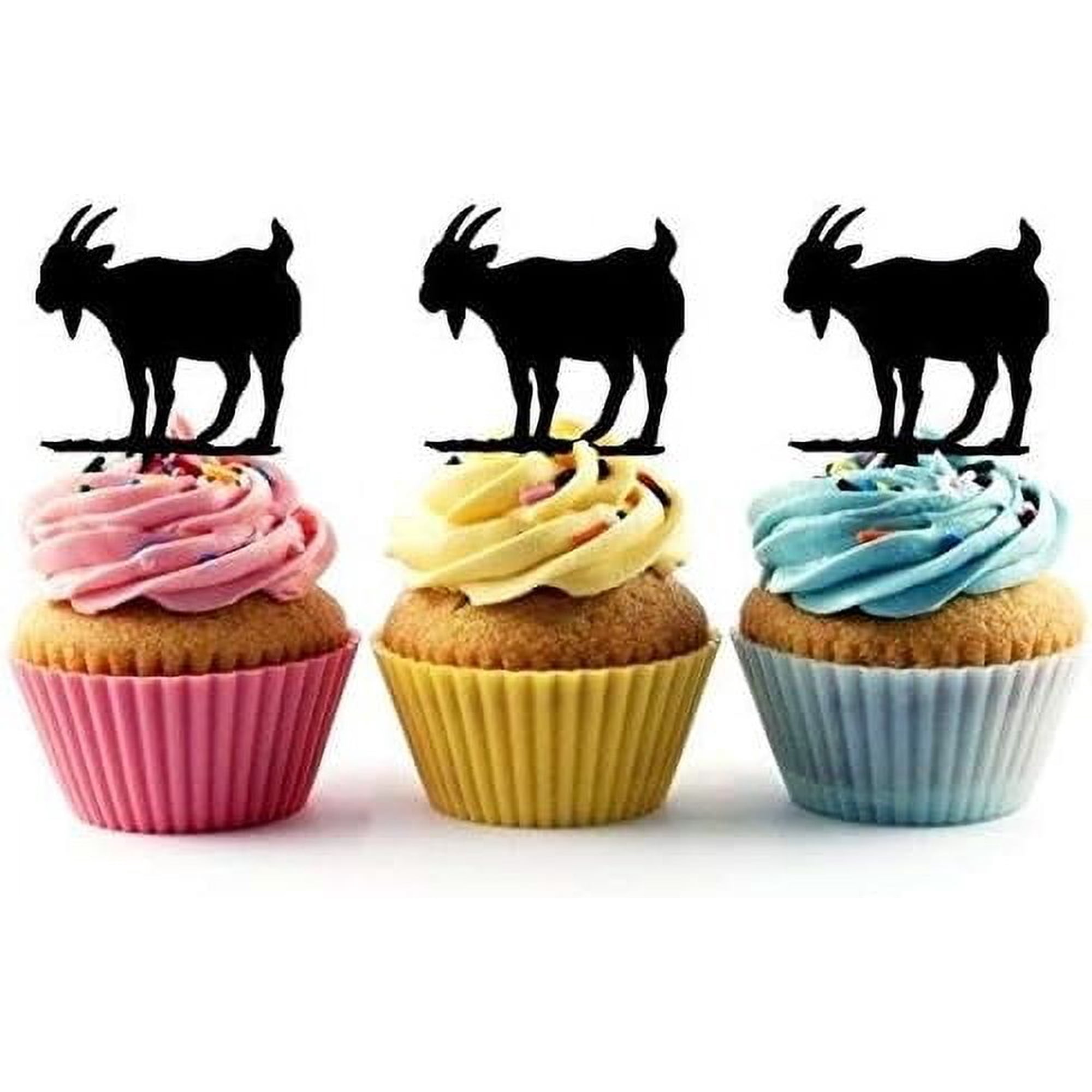 6Pcs Goat Silhouette Acrylic Cupcake Toppers for Farm, Barnyard or Animal Themed Party Supplies