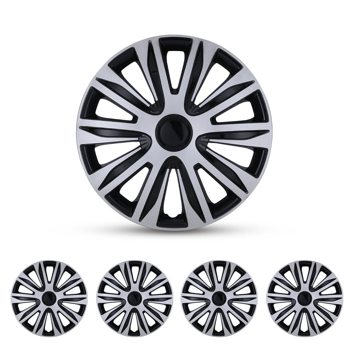 4Pcs/Set 17" Silver & Black Hubcaps/Wheel Covers for Most Cars,Set of 4 Snap on Car Truck SUV Hub Cap,ABS Material