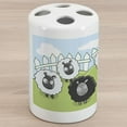 thumbnail image 1 of Cartoon Ceramic Toothbrush Holder, Composition of Farm Animals Dark Color Sheep Surrounded by White Sheep Pattern, Decorative Versatile Countertop for Bathroom, 4.5" X 2.7", Green Pale Blue, 1 of 4