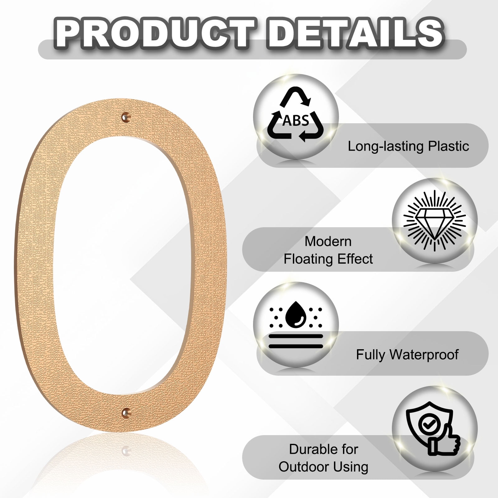Uxcell 12 Inch House Numbers for Outside, Number 0 ABS Plastic Texture Floating House Number Modern Mailbox Address Door Numbers with Nail Kit for Outdoor Residential Street, Gold Tone