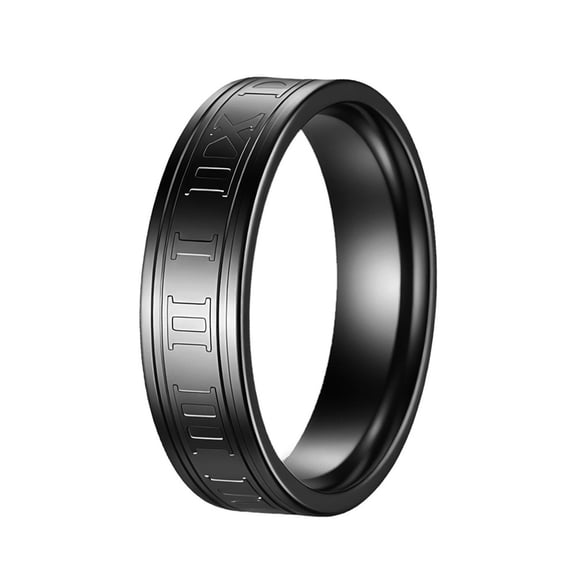 PAURO Roman Numeral Rings for Men Women Stainless Steel 6mm Number Band Vintage Couples Unisex Everyday Statement Personalized Gift Jewelry Black Size 8