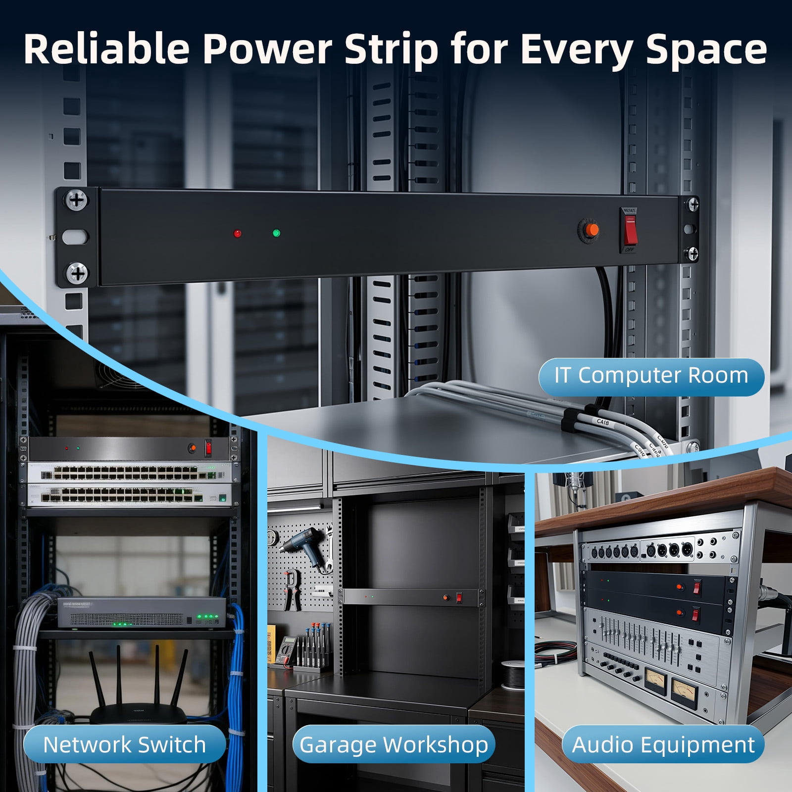 ZHANGONG 1U Rack Mount PDU, 8-Outlet Power Strip with Surge Protector, 2000J, 15A Overload Protection, 6FT 14AWG Cord for Server Rack Network Studio