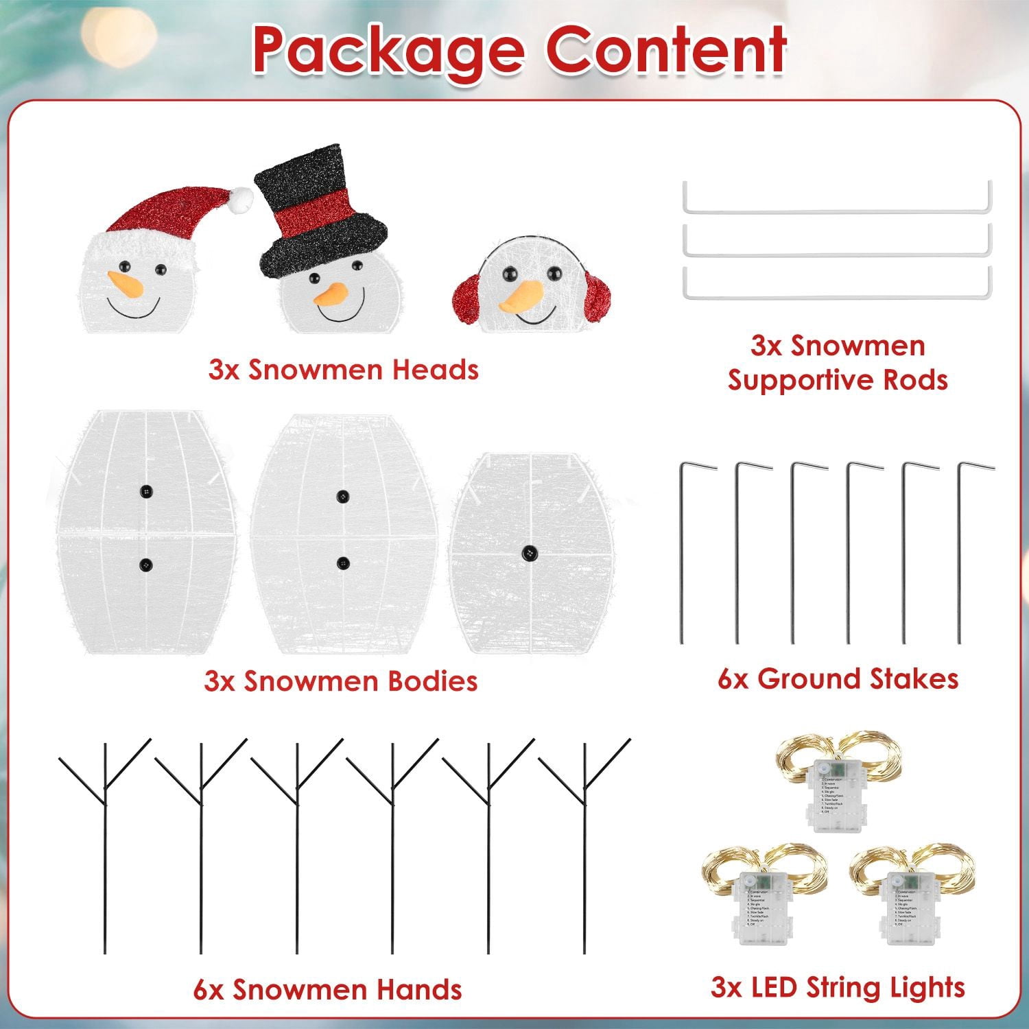 3Pcs 2D Christmas Snowman Yard Decoration Snowman Family Outdoor Decoration With 60Pcs LED Warm Yellow Lights IP44 Waterproof For Christmas Indoor Outdoor Holiday Display