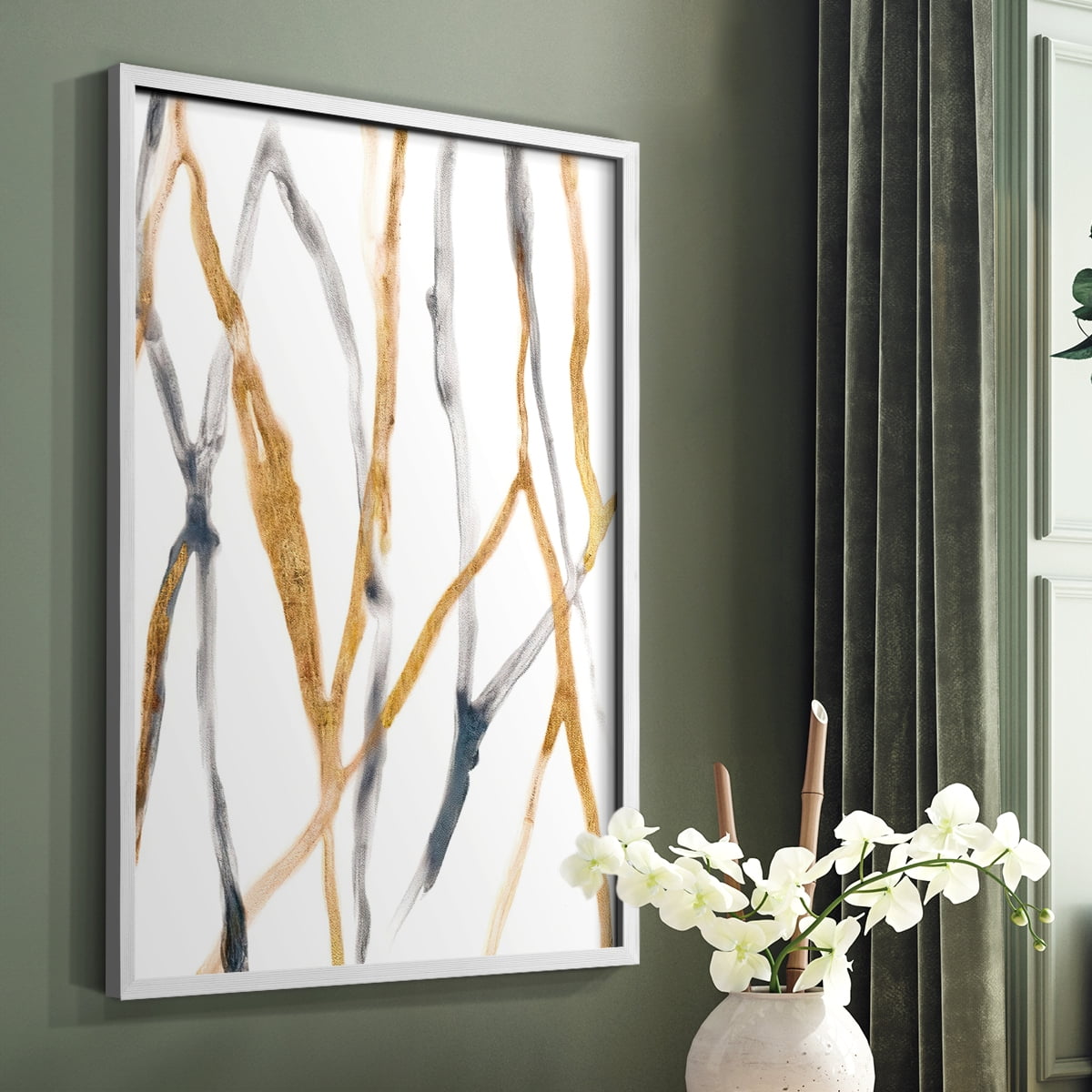 Runnel X Framed Print in White Solid Wood Framed Print No Nail Hanging