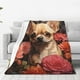 thumbnail image 1 of Balery Vintage Red Flower Chihuahua Manta de Felpa Suave y Acogedora – Cobija de Franela Aterciopelada para Cama, Lavable y Cálida para Sofá, Mascotas, Transpirable-80"x60", 1 of 7
