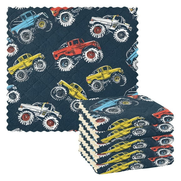 6 Packs Colorful Monster Trucks Kitchen Dish Towels Soft Absorbent Dish Cloths 11"x11"