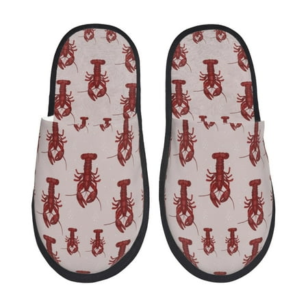 Balery Red Lobster With Claws Slient Indoor Furry Fleece Comfort House Shoes Soft Non-Slip Home Shoes Cotton slippers House Slippers-- Medium