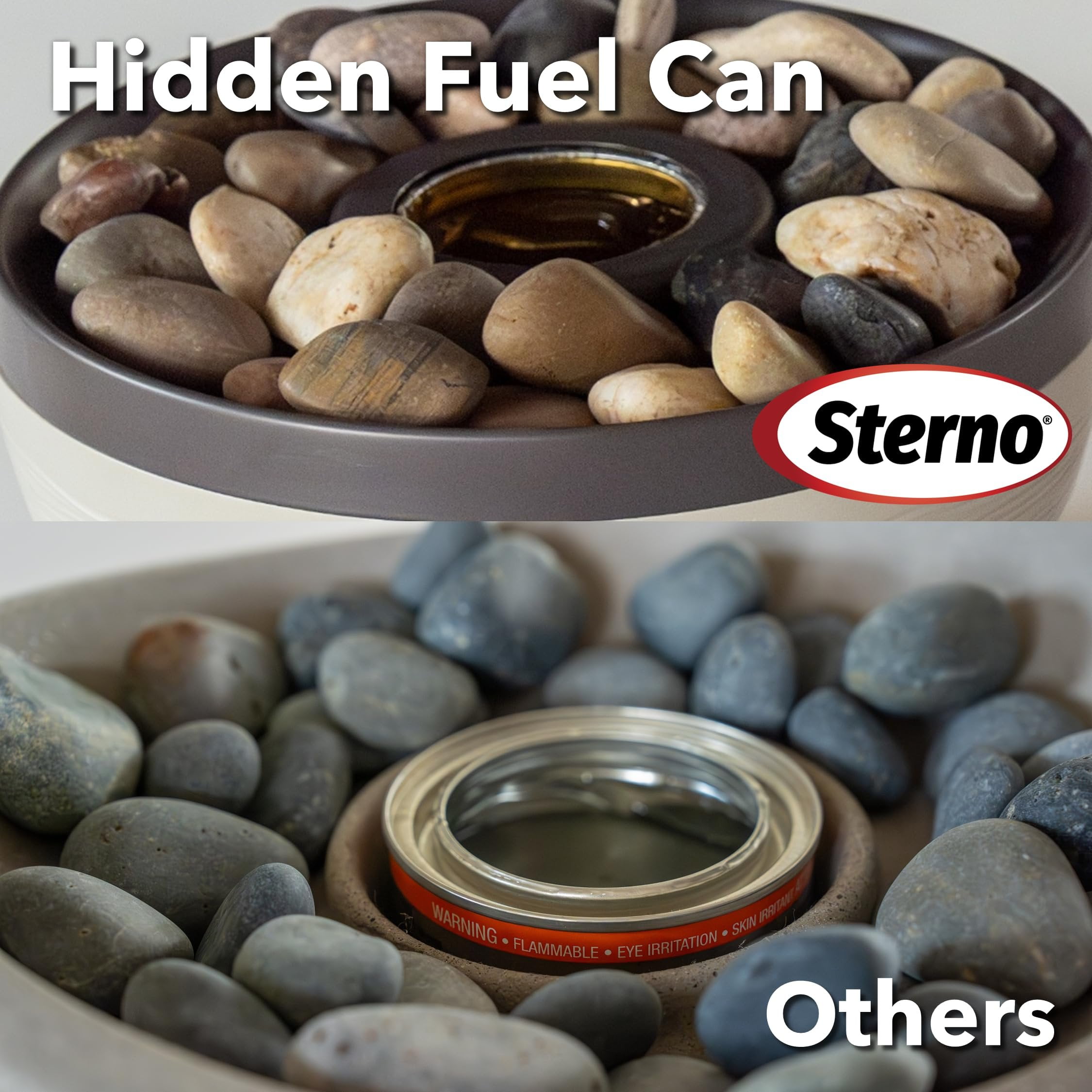 Sterno Tabletop Fire Pit Medium Smokeless Mini Fireplace for Indoor Outdoor Patio & Balcony Decor, Portable Fire Pit 9.5" x 5.25" - Onyx & Ivory