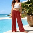 thumbnail image 2 of FASHOFT Girls Linen Pants Wide Leg Palazzo Pant Loose Straight Elastic Waist Spring Summer Beach Lightweight Dress Pant for Kids Brick Red 16-17 Years, 2 of 6