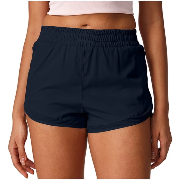 Hurxie Women's Athletic Shorts High Waisted Running Short Pocket Sporty Shorts Gym Workout Shorts Navy,2XL