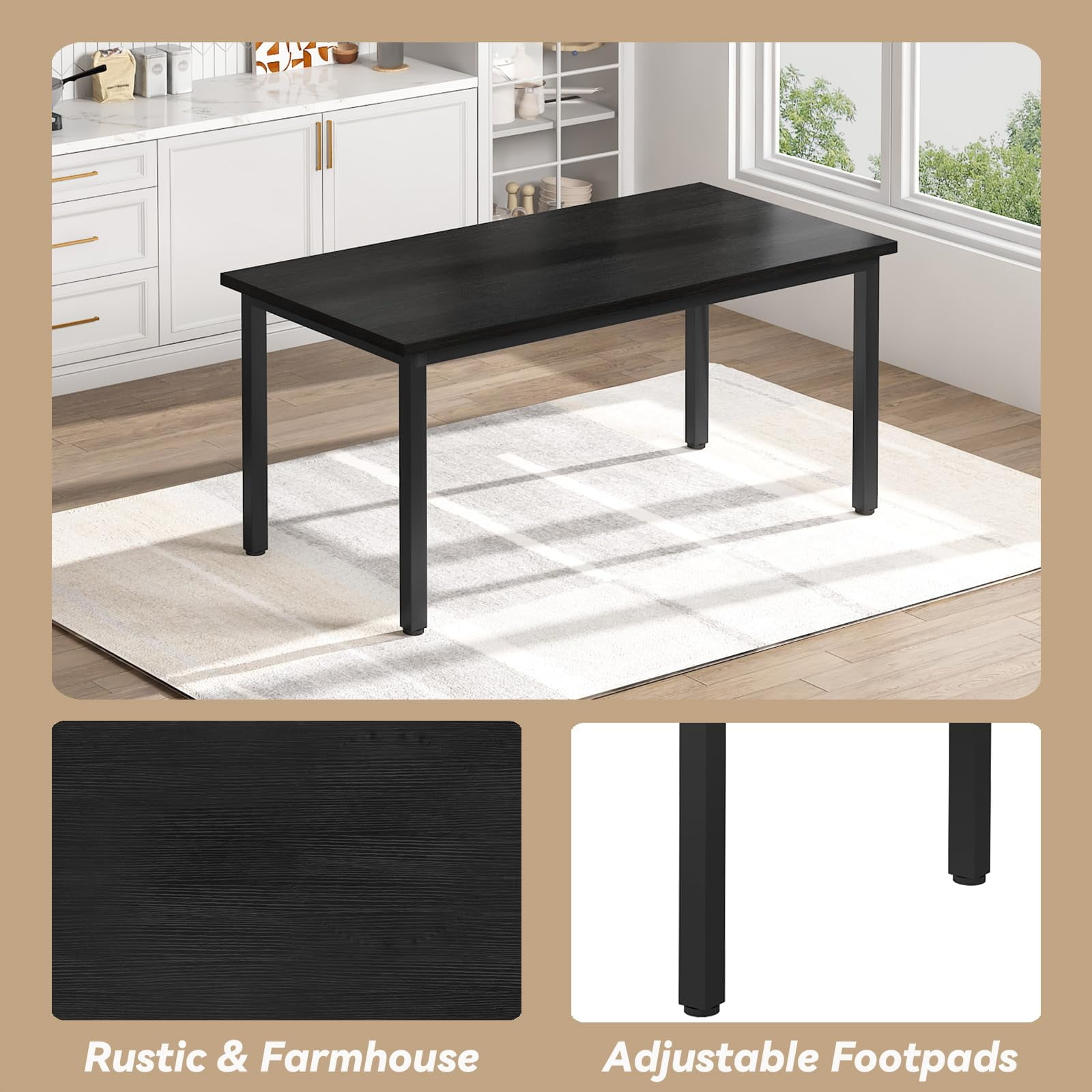Cvortll Dining Room Table Set, Kitchen Table Set with 2 Benches, Ideal for Home, Kitchen and Dining Room, Breakfast Table of 43.3x23.6x28.5 inches, Benches of 38.5x11.8x17.5 inches, Black