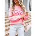 thumbnail image 4 of Women Cute Sweater Y2k Long Sleeve Crew Neck Knit Sweaters Aesthetic Pullover Top Pink S, 4 of 9