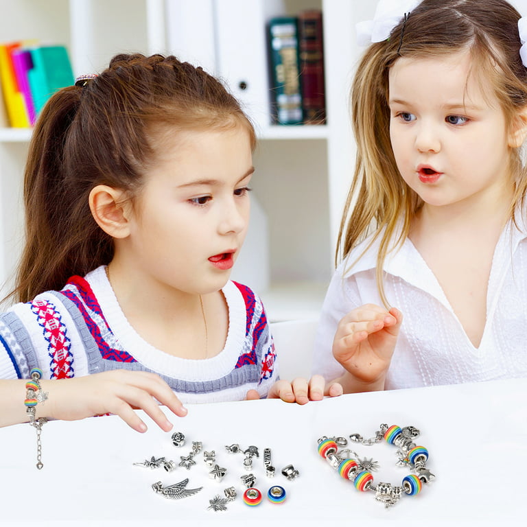 Arts and Crafts for Kids, Flat Clay Beads for Jewelry Bracelet Making Kit,  Toys for Girls 6 7 8 9 10 11 Years Old