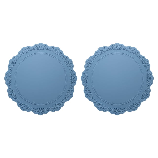 Juego de 2 manteles individuales redondos de silicona Uxcell, manteles de 14" para mesa de comedor, resistentes al calor, impermeables y a prueba de aceite, color azul
