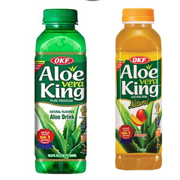 OKF Aloe Vera King Drink, Original & Mango, 16.9 Fluid Ounce (Pack of