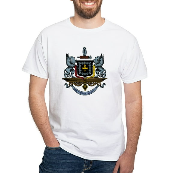 CafePress - Psi Upsilon Colored Crest T Shirt - Men's White Classic Cotton T-Shirts
