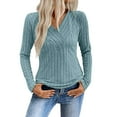 thumbnail image 2 of Craaazy Women's Tunic Shirts V Neck Ribbed Knit Long Sleeve Tops for Women Fall Tops Lightweight Slim Fit Solid Color Dressy Sweaters Casual Textured Blouses Gifts, 2 of 7
