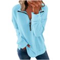 thumbnail image 2 of Rciityk Light Blue Womens Lapel Zipper Sweatshirt Long Sleeve Pullover Tops Casual Loose Solid Color Comfortable Blouse, 2 of 5