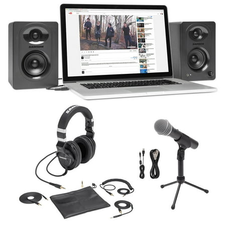 Samson USB/XLR Podcast Microphone+Z55 Studio Headphones+Pair Monitor Speakers