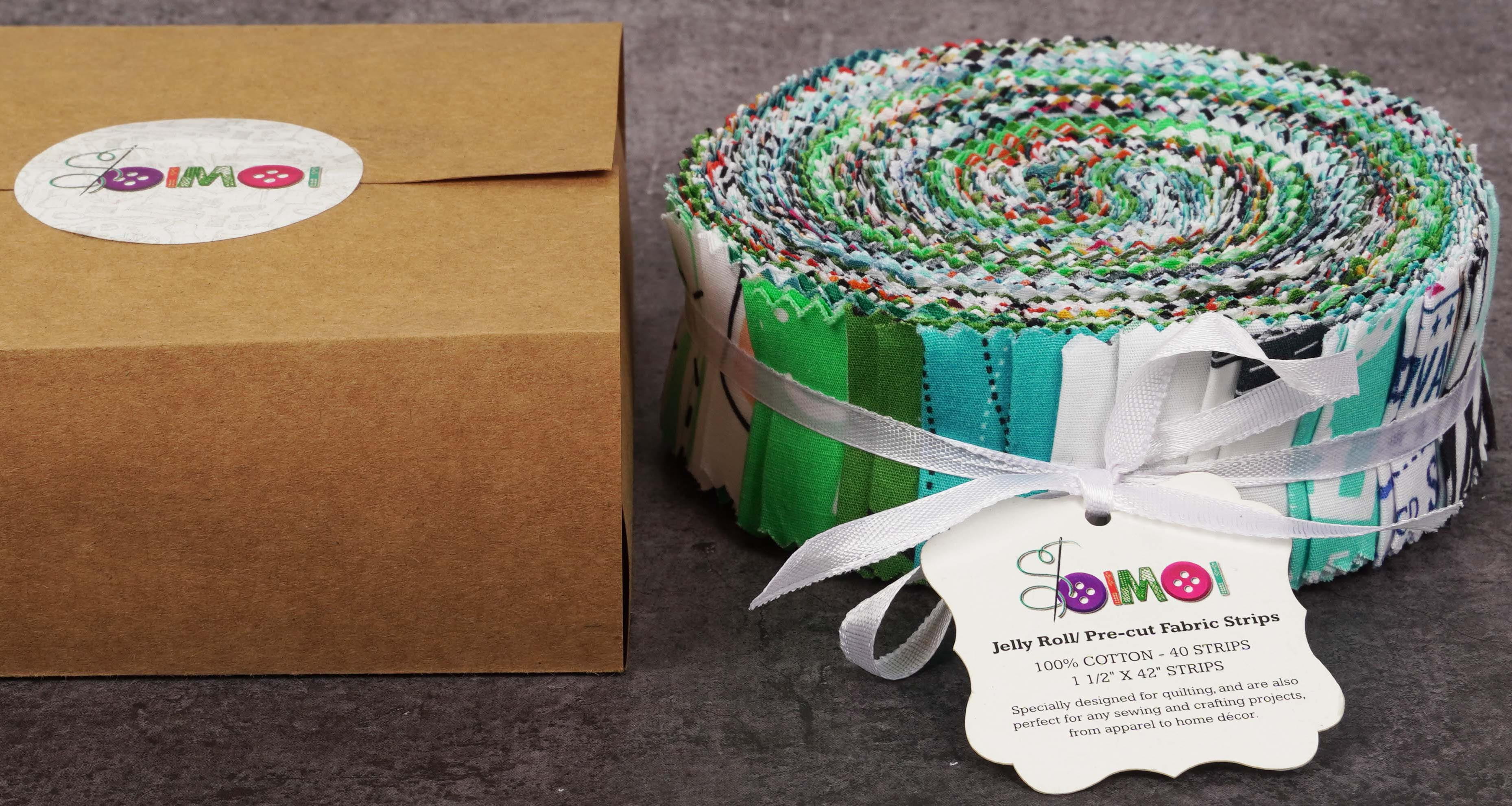 Soimoi 40Pcs Travel Print Precut Fabrics Strips Roll Up 1.5x42inches Cotton Jelly Rolls For Quilting - Multicolor