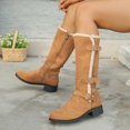 thumbnail image 4 of Women Sherpa Trim Knee High Winter Boots, Metal Buckle Side Zip Suede Tall Boots, Low Block Heel Warm Lined Long Boots Brown 9(42), 4 of 5