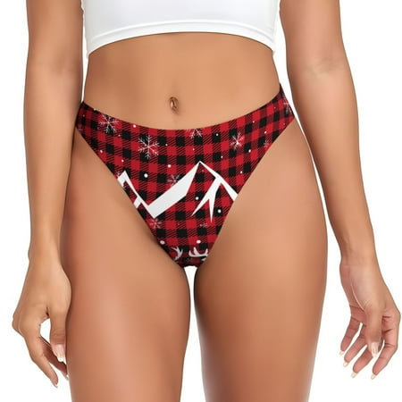JUNZAN Christmas Buffalo Plaid Print Women s Sexy G-String Underwear Thongs Seamless Panties Undies Low Rise Thong Panties for Everyday Wear Yoga & Special Occasion-XX-Large