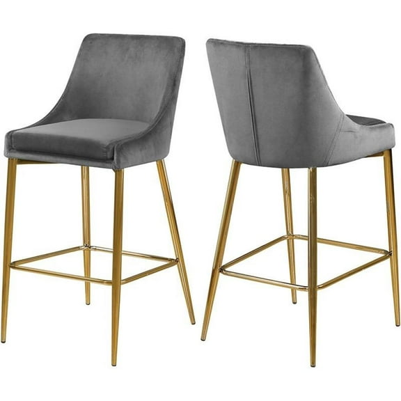 Maklaine Contemporary 27.5"H Velvet Counter Stool in Gray (Set of 2)
