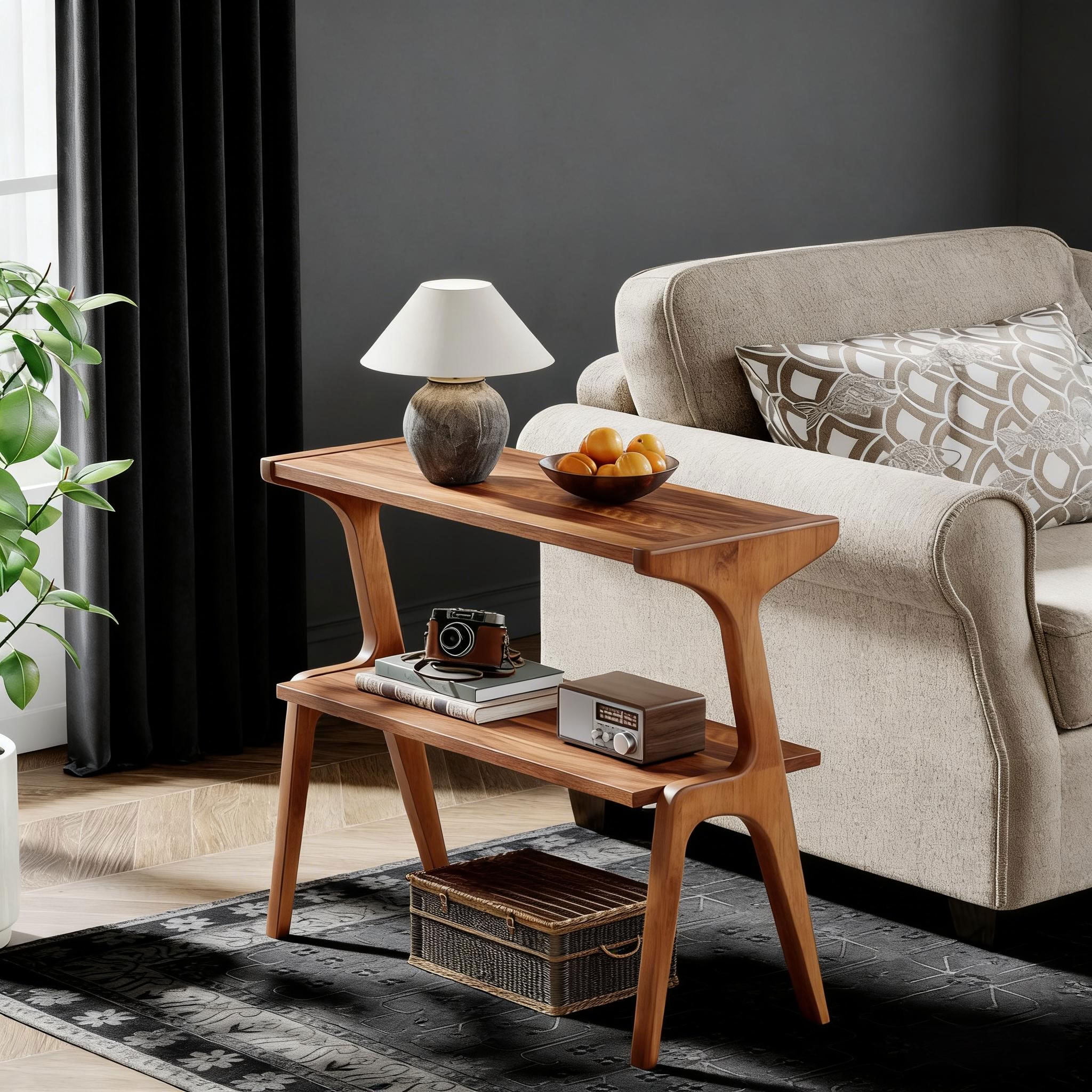 MAYEERTY 2-Tier Wood End Table, Modern Farmhouse Sofa Side Table with Storage Shelf, Accent Table for Living Room, Bedroom, Small Spaces