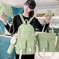 thumbnail image 4 of /set Mochila De Mujer Mochilas Escolares Casuales De Lona Para Vacaciones Verde 5 Piezas, 4 of 8