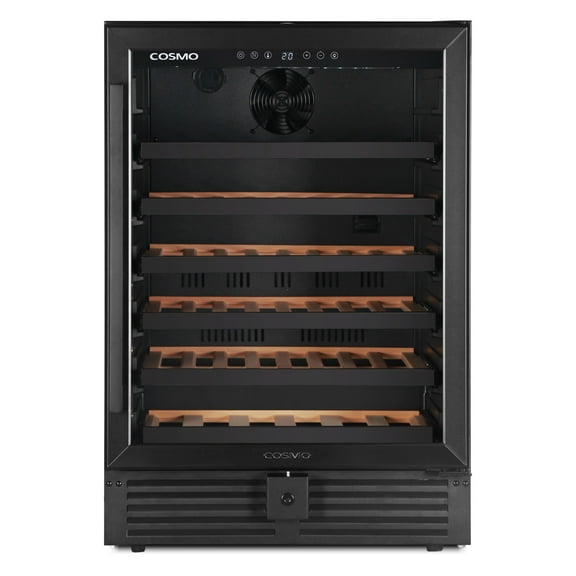 Cosmo Lumin Collection 24 in. 52-Bottle Single Zone Compressor Wine Cooler, LED Lighting, Matte Black