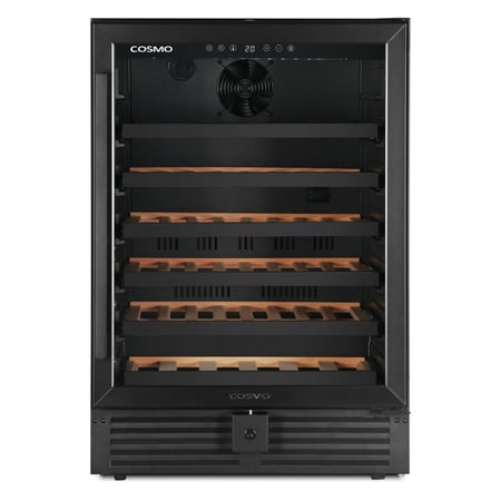 Cosmo Lumin Collection 24 in. 52-Bottle Single Zone Compressor Wine Cooler  LED Lighting  Matte Black