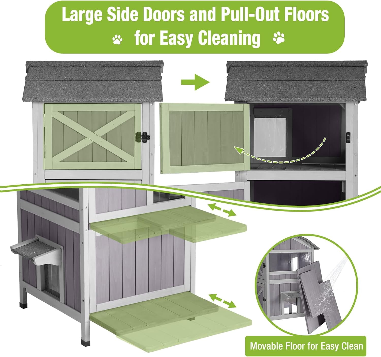 Aivituvin Outdoor Cat House Weatherproof Feral Cat Shelter with Escape Doors - 2-Story