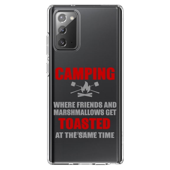 DistinctInk Clear Shockproof Hybrid Case for Samsung Galaxy Note 20 (6.7" Screen) - TPU Bumper Acrylic Back Tempered Glass Screen Protector - Camping - Friends & Marshmallows Get Toasted