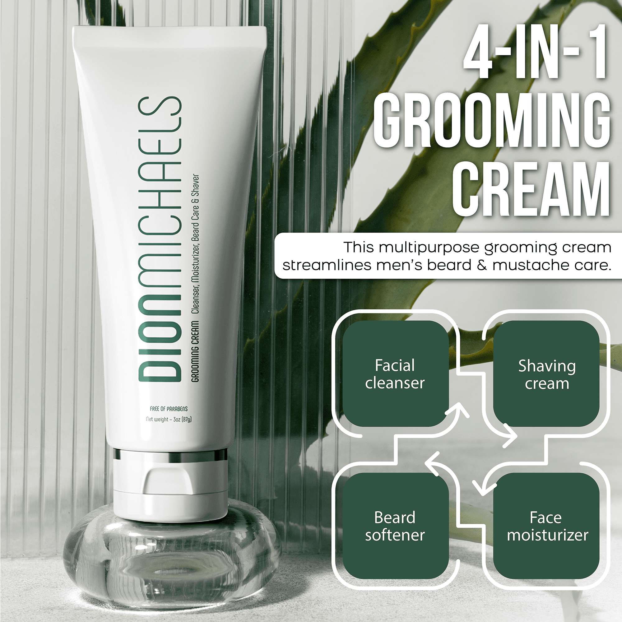 Beard Conditioner and Face Moisturizer Set – (grooming cream face cleanser and skin balm aftershave lotion)  - Dion Michaels - Men Skin Care - 118ml/4oz