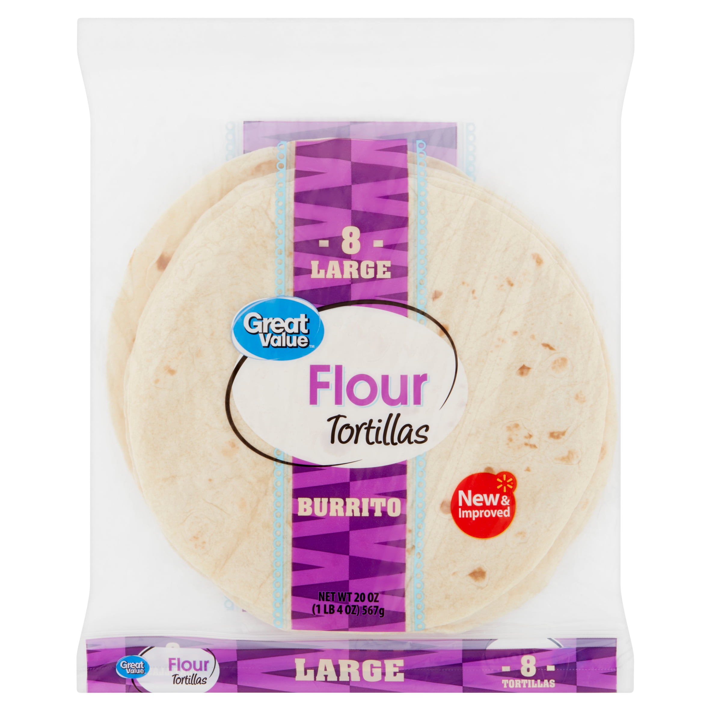 Great Value Large Burrito Flour Tortillas, 8 count, 20 oz - Walmart.com