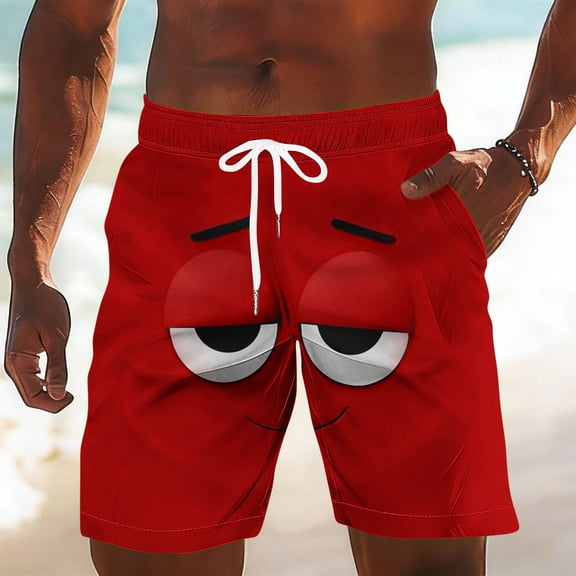 Xdegoge Swim Trunks for Men with Mesh Liner Quick Dry Beach Shorts Funny Sad Eyes Pattern Board Shorts Elastic Waist Drawstring Bathing Suits for Pool Summer Wear