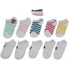 Fila Kids Girls 10-Pack Half Cushion No Show Socks with Hair Ties Striped - White, Girls Small Shoe Sizes 7-10