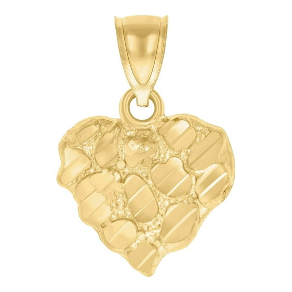 14k Yellow Gold Womens Nugget Love Heart Charm Pendant Necklace 18.9x12.7mm Wide Pendant for Women