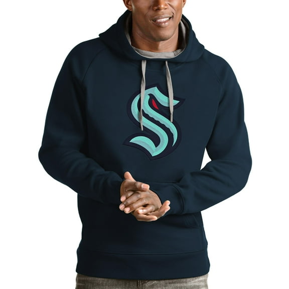 Men's Antigua Navy Seattle Kraken Logo Victory Pullover Hoodie