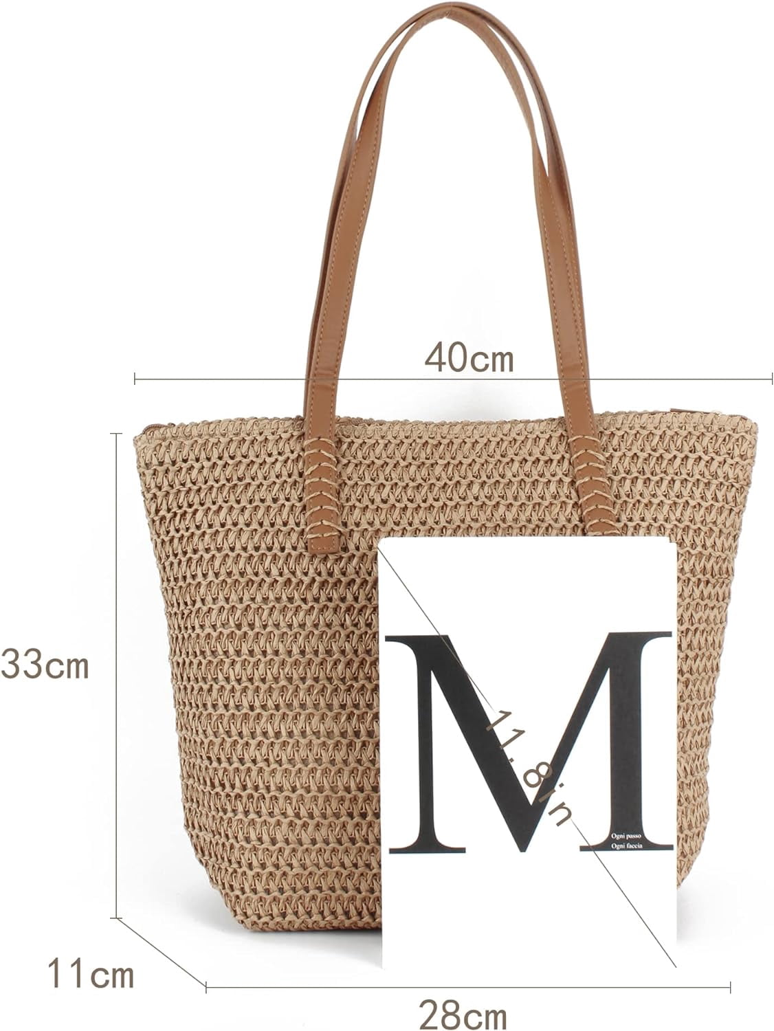 LinYooLi Women Straw Crochet Tote Bohemian Summer Beach Bag Large Handmade Shoulder Bag