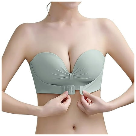 Huesdet Women s Strapless Push Up Bra Plus Size Full Figure Underwire Multiway Contour Bra(Green 32)